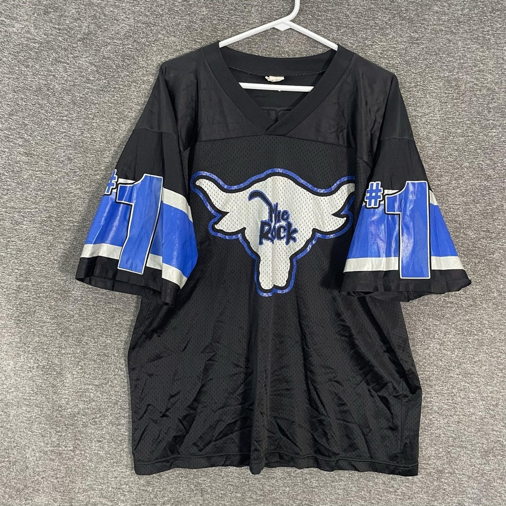 Vintage WWF WWE The Rock Shirt Mens L Black Mesh Jersey #1 Electrifying Football